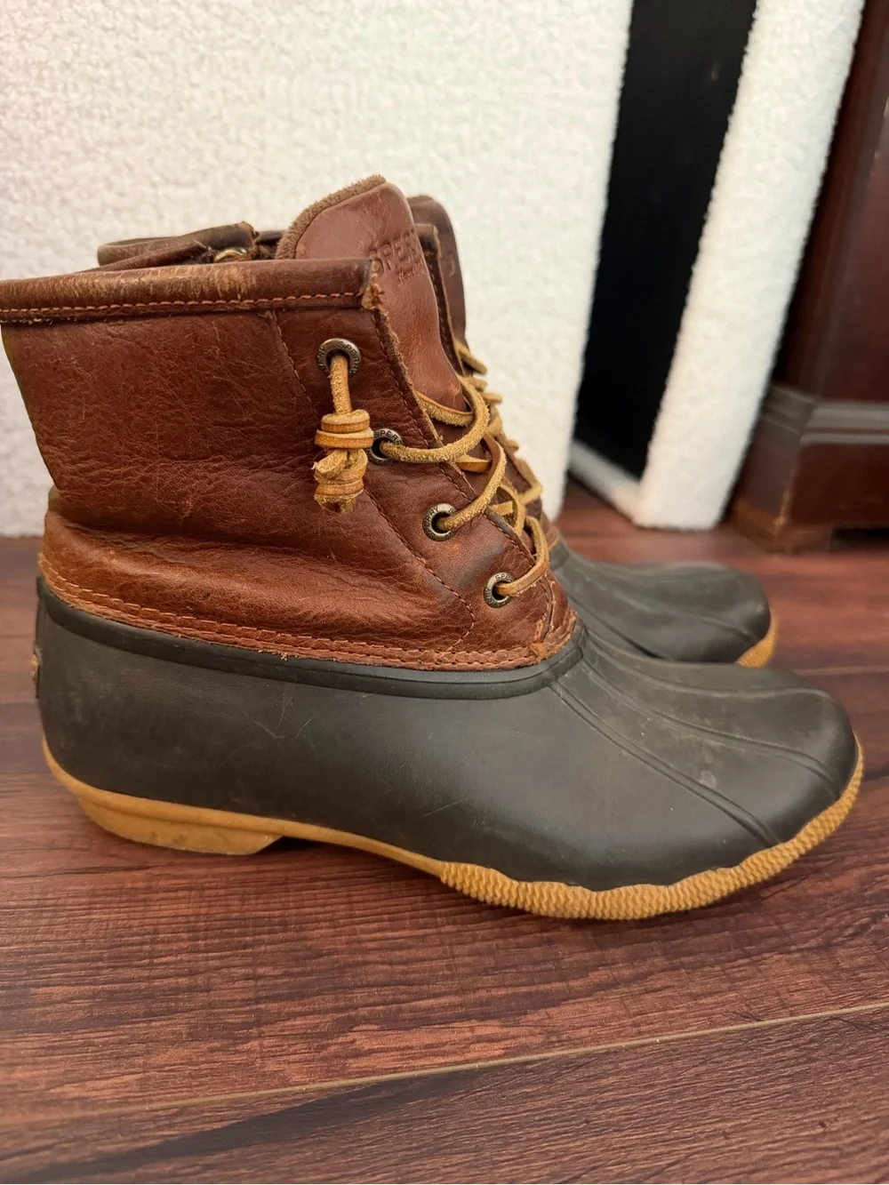 Sperry Brown Leather & Black Rubber Duck Boots
